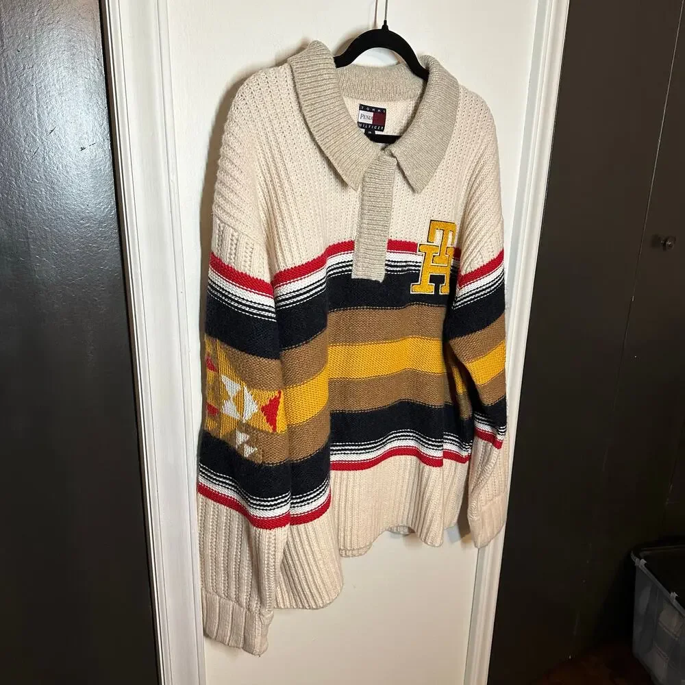 NEW Tommy Hilfiger x Pendleton Men's Valley Stripe Rugby Jumper Sweater Size XXL
